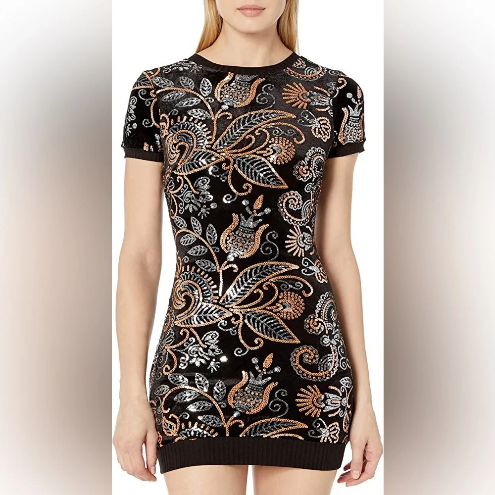 NWOT Dress the Population Malorie Velvet Sequin Bodycon Mini Dress Size Small